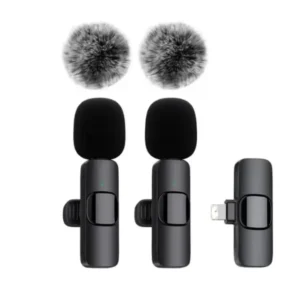 2 Pcs Wireless Lavalier Microphone for iPhone Android iPad, Mini Clip-on Mic with Crystal Clear Sound Quality
